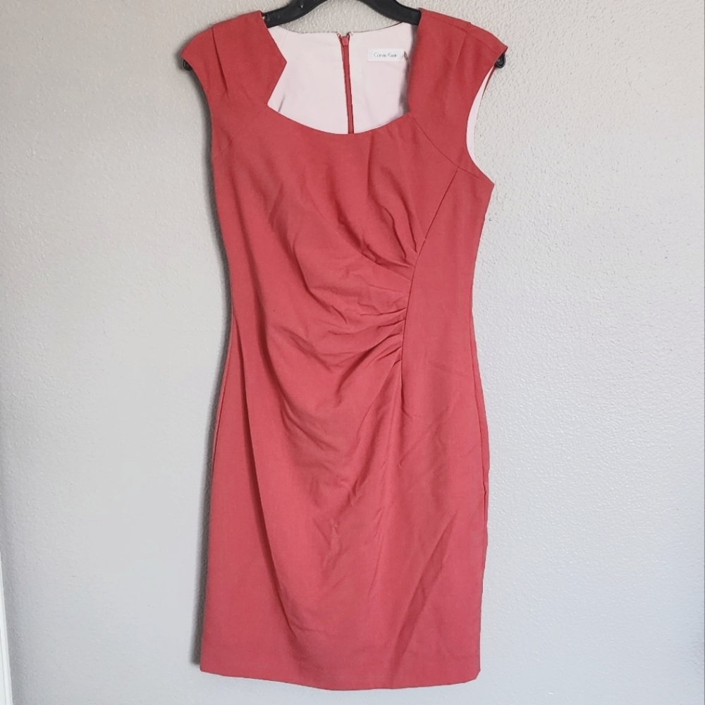 CALVIN KLEIN CORAL RED MIDI DRESS/ SIZE 6